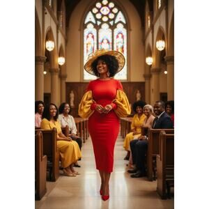 DRESS: Red & Gold Full Length Slim Fit Washable Maxi, NIP